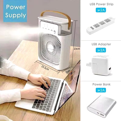 Portable Fan Air Conditioners USB Electric Fan Air Cooler LED Night Light Water Mist Fun 3 in 1 Air Humidifier for Home